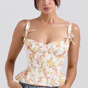 House of CB Royal Rose Print Peplum Cotton Corset - New With Tags